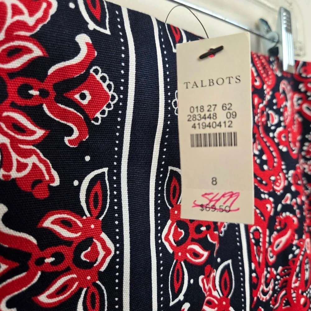 Talbots Womens Navy Red Paisley Print Pencil Skirt Size 8 NWT Nautical Lined